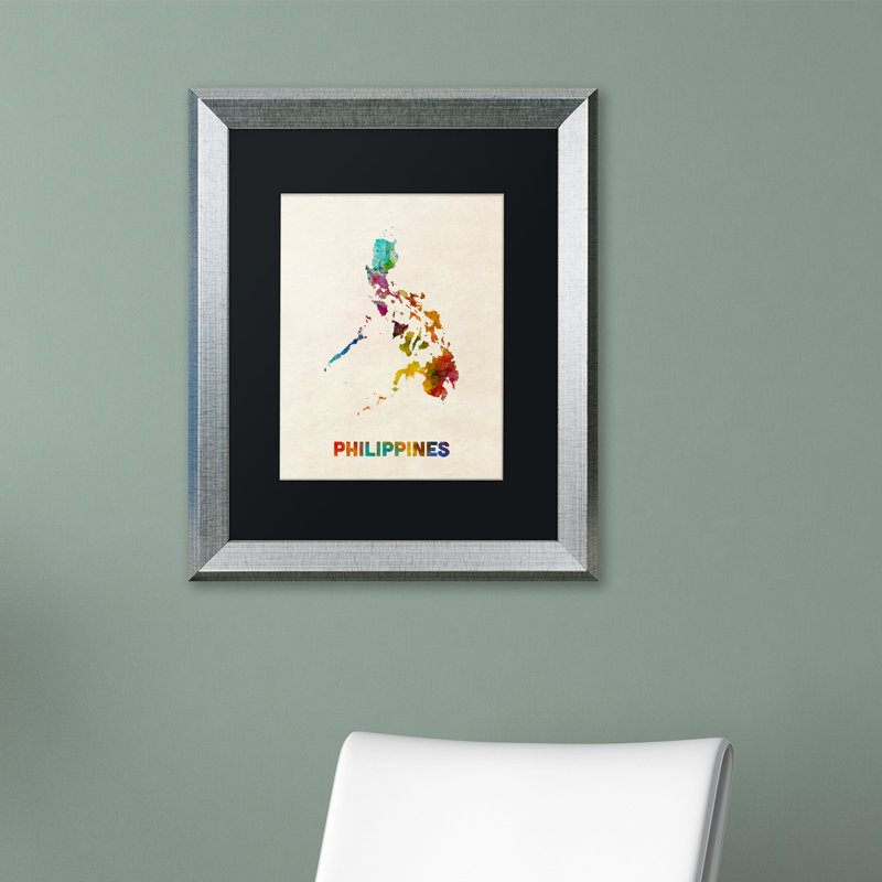 « philippines map », impression encadrée, H 14 po x l 11 po x P 0,5 po, Noir