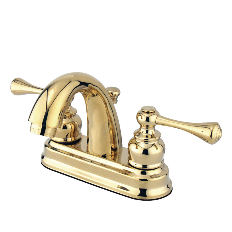 Kingston Brass Vintage Two-Handle 3-Hole Deck Mount 4" Centerset Bathroom Faucet with Plastic Pop-Up, Polished Brass