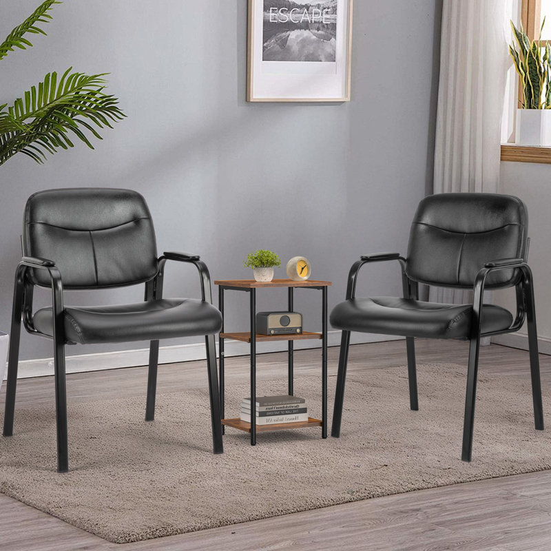 Small Three-Piece Office Reception Desk And Chair Set, Waiting Area Seating Set, 2 PU Leather Conference Chairs And A Storage Coffee Table.