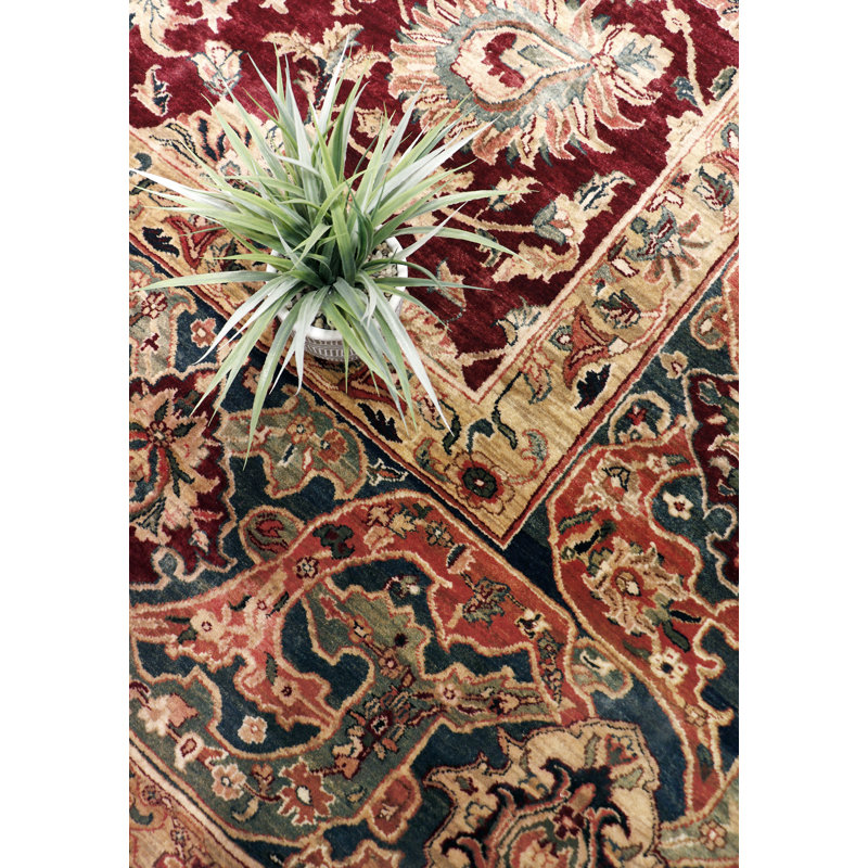 Tapis bourgogne / orange en laine noué à la main Crown, Rectangle 11 pi 11 po x 18 pi 5 po