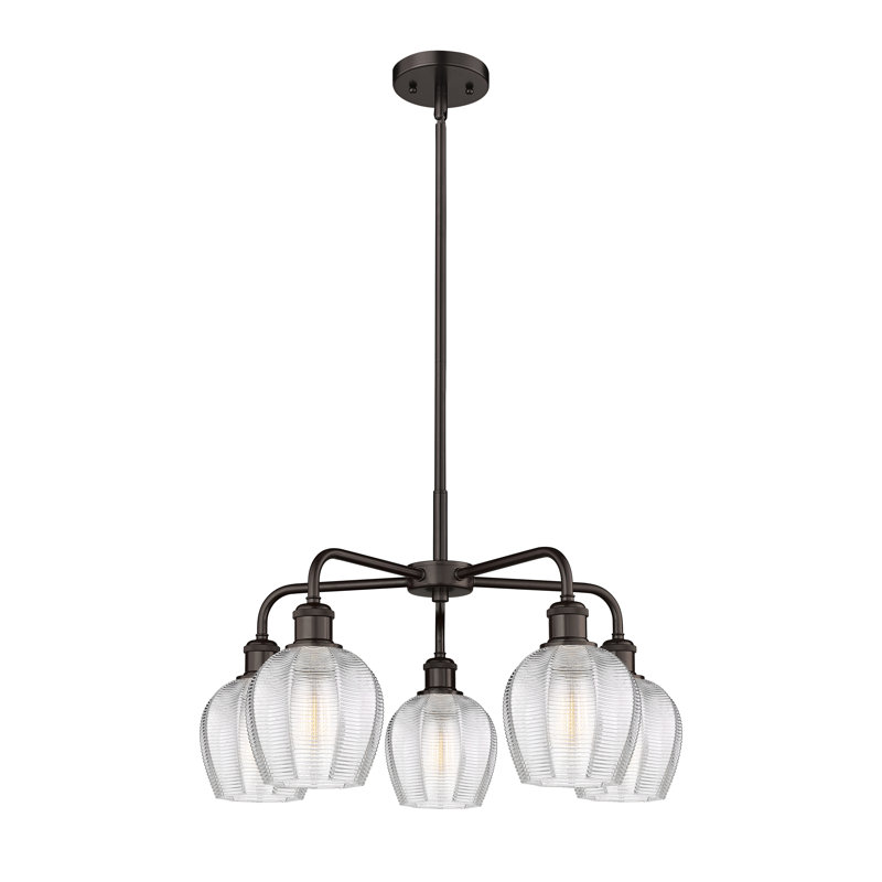 Lustre suspendu 5 lumières 24 po Krumholz, Transparent, Bronze huilé