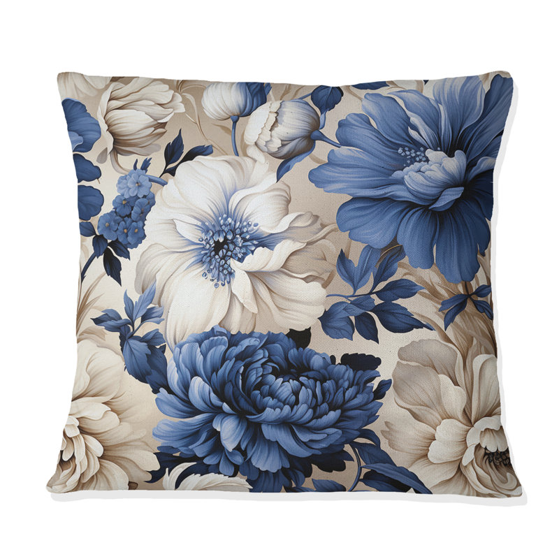 Coussin Blue Renaissance Florals Victorian, H 18 po x l 18 po