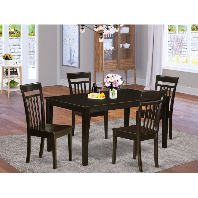 5 Piece Dining Table Set for 4 Includes a Rectangle Kitchen Table and 4 Dinette Chairs, 36x60 Inch, Cappuccino, Wooden
