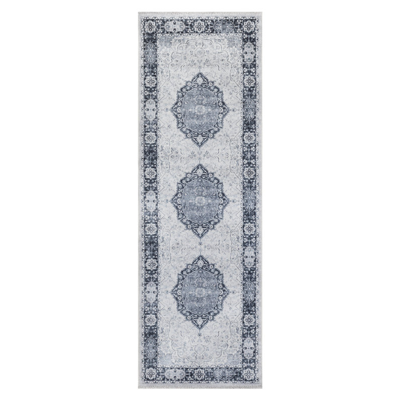 Tapis gris tissé à la machine Minato, Tapis de couloir 2 pi 6 po x 8 pi