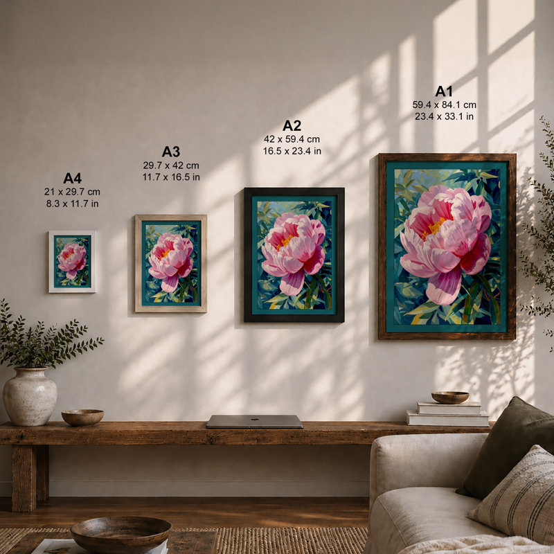 Peony in Bloom Botanical - Framed Print, A2 - 59.4 x 42.0 cm, Unframed