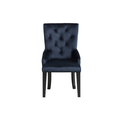 Chaise d'appoint en velours bleu marine foncé et finition noire Varian II