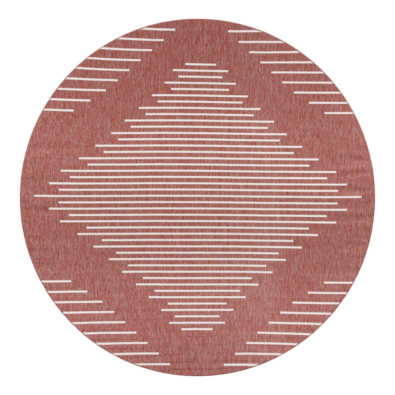 Tapis intérieur / extérieur rayé en polypropylène tissé à la machine en rouge clair, Rond 13 pi 1 po