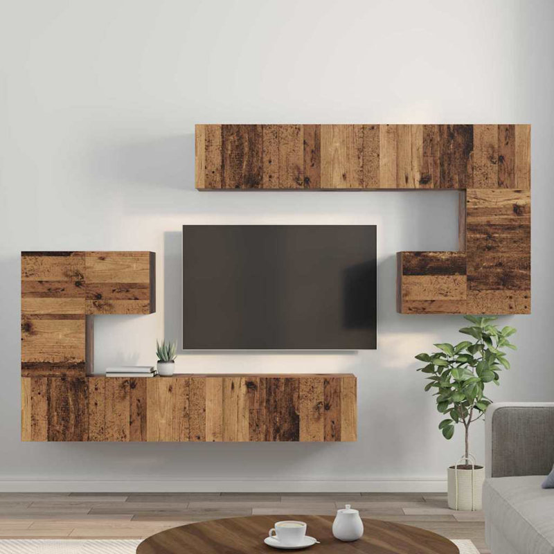 TV Cabinet Set Wall-Mounted 8 Pcs, Old Wood