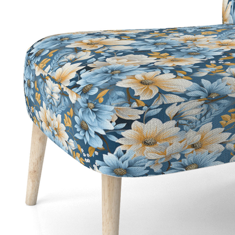 Yellow And Blue Farmhouse Flowers  Pattern - Upholstered Farmhouse Side Chair, Yellow Accent Chair