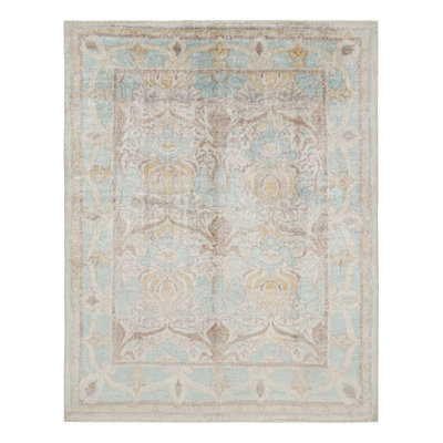 Tapis de style Oushak Isabelline dans un motif floral bleu et beige-brun
