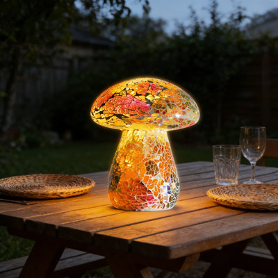 Mosaic Mushroom Garden Light - Waterproof Outdoor Table Lamp With Auto Timer For Patio, Lawn, Yard, And Balcony Decor