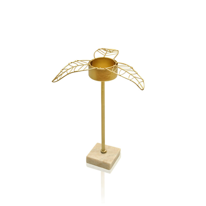 Chandelle en métal, H 7 po x l 6 po x P 6 po, Or
