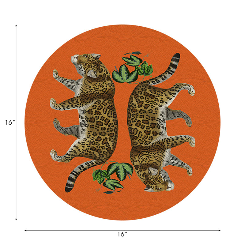 Leopard Seeing Double Pebble 16" Vinyl Placemat, Orange