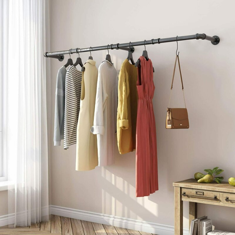 Williston Forge Kusilvak 70.8'' Metal Wall Mounted Clothes Rack ...