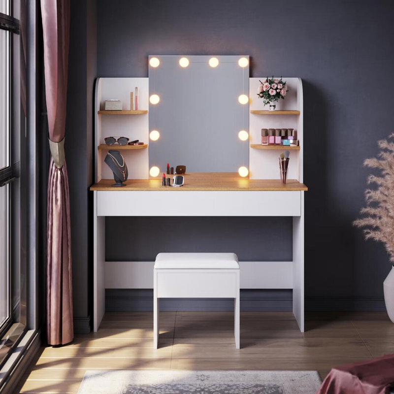 Sehana Dressing Table with Mirror, White/Oak