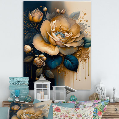 «Yellow and Blue Roses I» - reproduction d'art sur toile