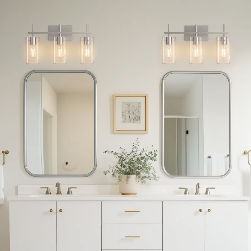 3-Light Bathroom Light Fixtures Farmhouse Vanity Light, Nickel