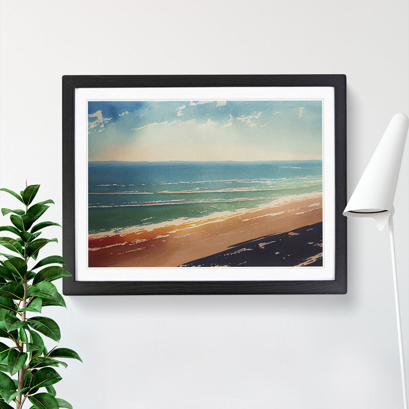 Beach In Watercolour Vol.5 - Single Picture Frame Painting, 25cm H x 34cm W x 2cm D, Black