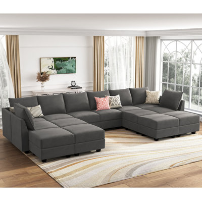 Canapé modulaire en velours avec repose-pieds Tremee