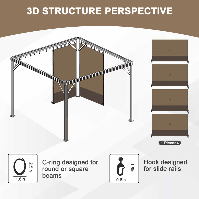 Aoodor Replacement 4-Panel Gazebo Sidewall Curtains, 82.7" H x 120" W x 120" D, Light Coffee and Coffee
