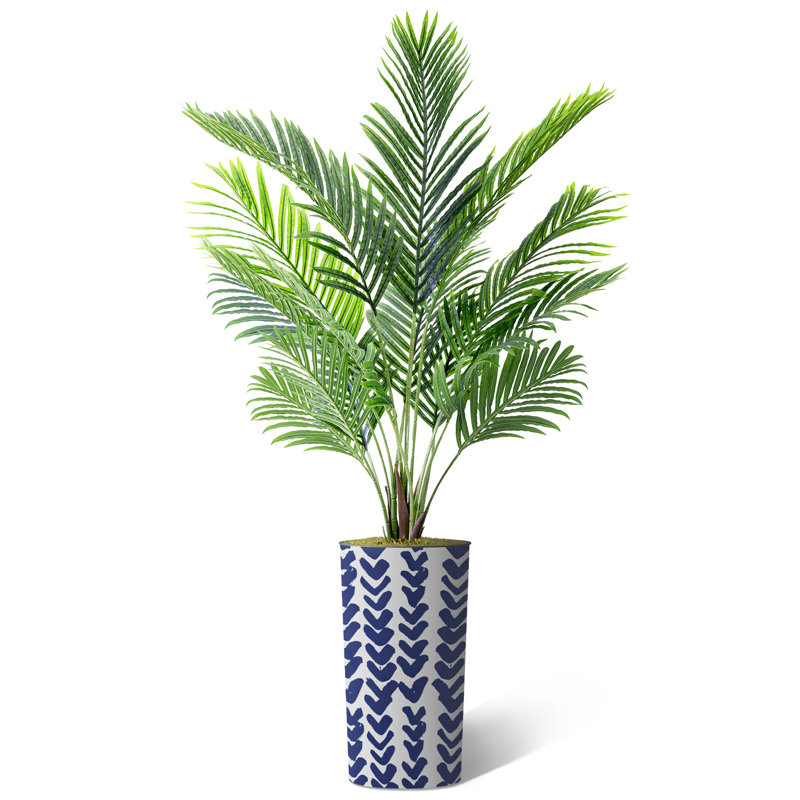 Arbre artificiel en pot, arbre de soie artificiel Areca, H 57 po x l 13 po x P 13 po, Coups de pinceau bleus