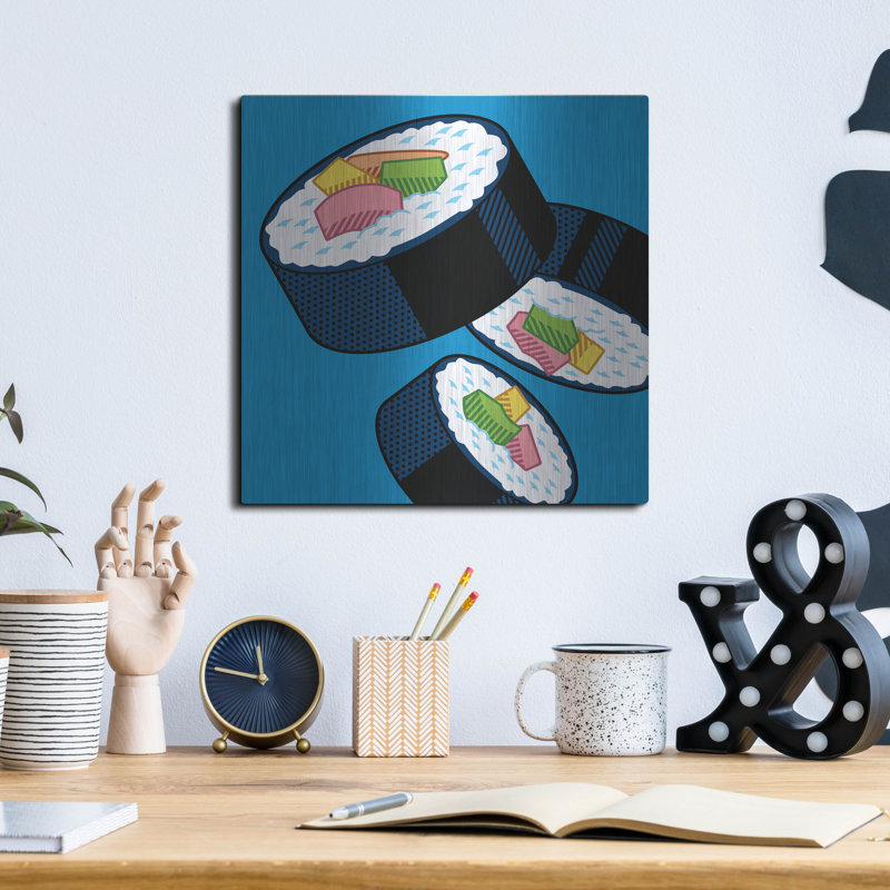 " Sushi Rolls On Blue " by Ron Magnes, 12" H x 12" W
