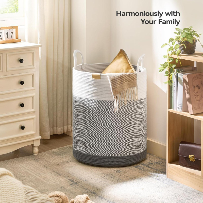 Laundry Hamper Laundry Basket For Clothesdecorative Storage Basket For Cotton Rope Woven Basket For Bedroom, Gray