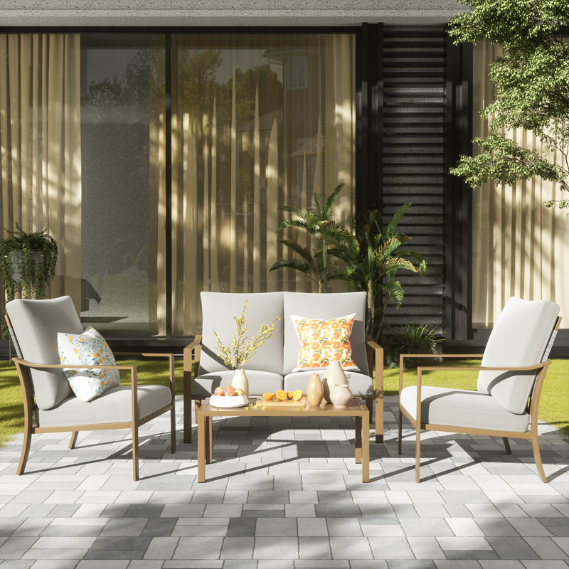 Lindel  4 Person Outdoor Conversation Sets with Hand-Woven Rope Chairs and High Back Loveseat, Brown