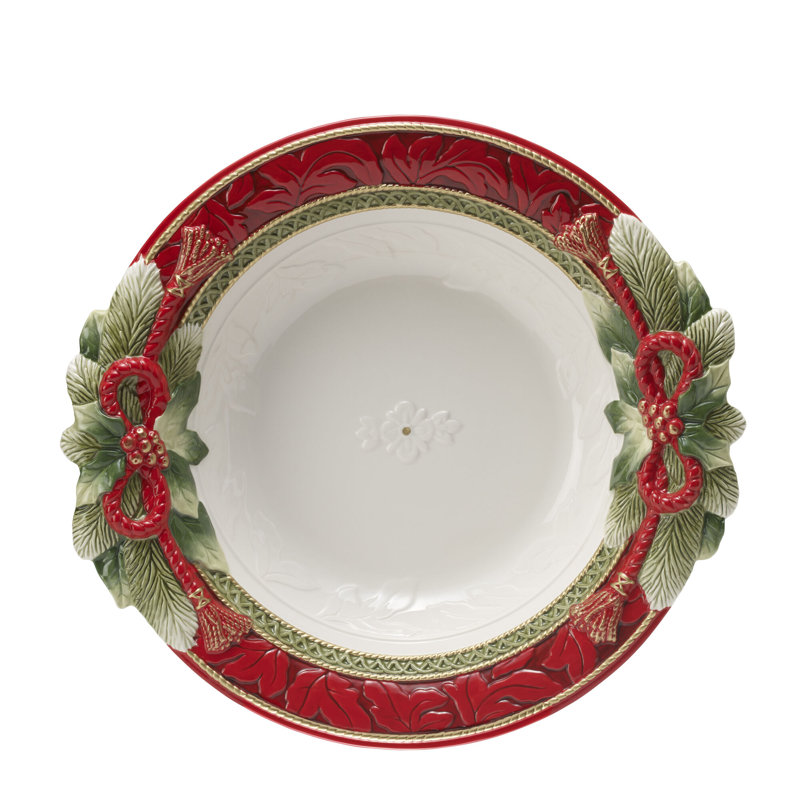 Holiday Red and Green Ceramic Christmas Serving Bowl