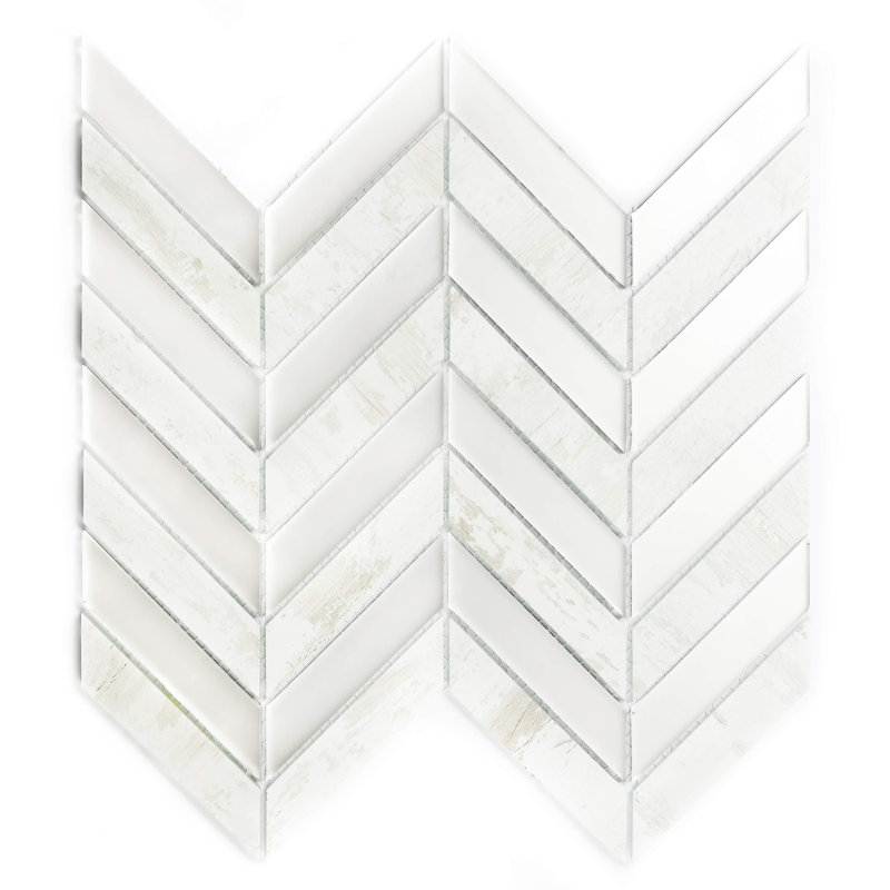 Musico 1 in. x 4 in. Look Glass Straight Edge Herringbone Mosaic Decorative Kitchen & Bathroom Wall Tile