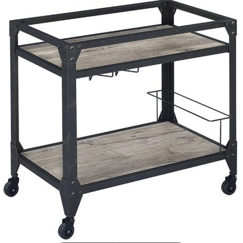 Rustic Oak & Charcoal Finish Serving Cart