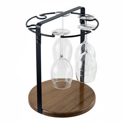 Metal Wood Wine Glass Rack Holder