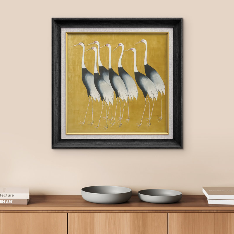Art mural encadré de qualité supérieure - impression de grues rétro pour le décor de la chambre à coucher - 26 po x 36 po