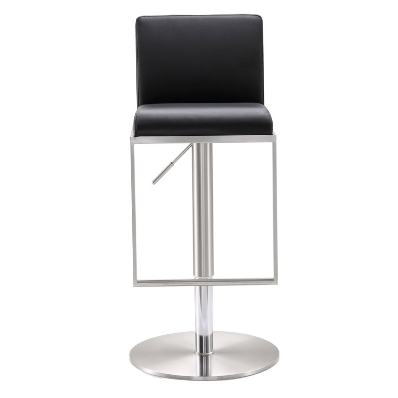 Upholstered Adjustable Height Counter Stool with Metal Frame, Black/Silver