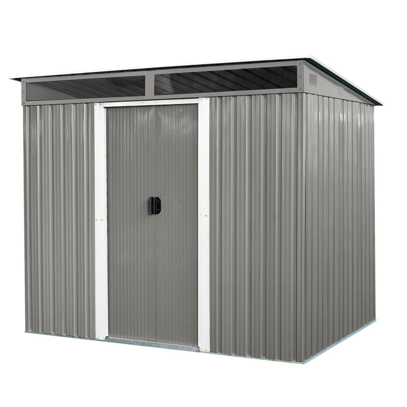 Metal Outdoor Storage 8ft X 6ft With Lockable Sliding Doors - Ideal For Organizing Your Area 8 6 Ft Shed Transparent Plate Provides Adequate Space
