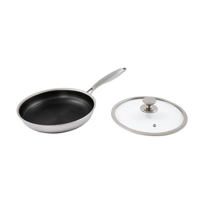 10.2" Stainless Steel Frying Pan With Glass Lid 316 SS Non-Stick Skillet, Induction & Gas Stove Compatible, Dishwasher Safe