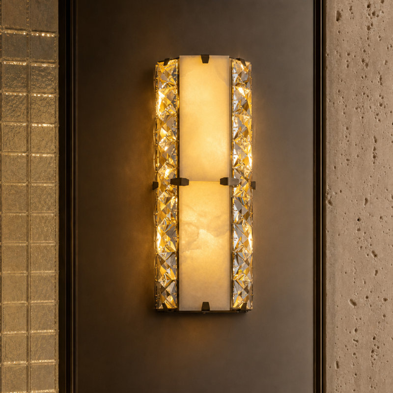 18" Alabaster Crystal Wall Sconces Natural Marble Wall Light