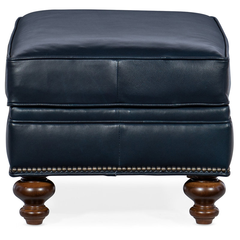 West Ottoman, French Natural, Mahogany, Aline Light Gray Stonewash Genuine Leather