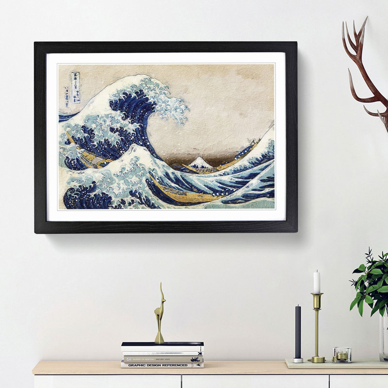 A Great Wave of Kanagawa by Katsushika Hokusai - Picture Frame Painting Print, 27cm H x 36cm W x 2cm D, Black Framed