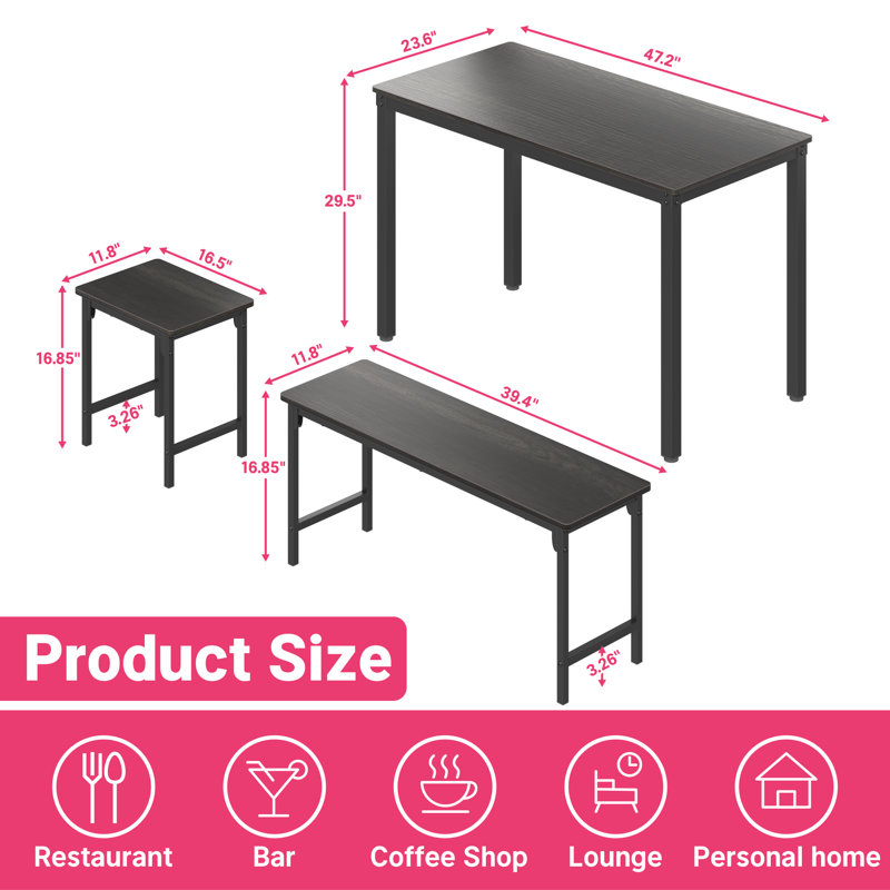 Kaedynce 4 - Person Four Leg Dining Set, Gray, Black
