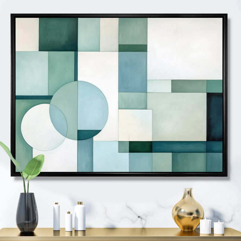«Green Blue Abstract Geometric Fusion I - Abstract Shapes», art mural sur toile, H 12 po x l 20 po x P 1 po