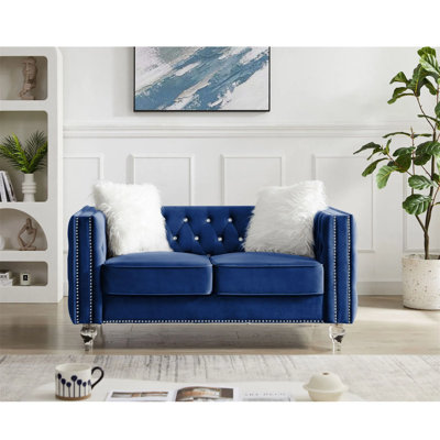 Velvet Upholstered Sofa With Crystal Feet Tufted Backrest Loveseat Removable Cushions For Living Room Modern Furniture