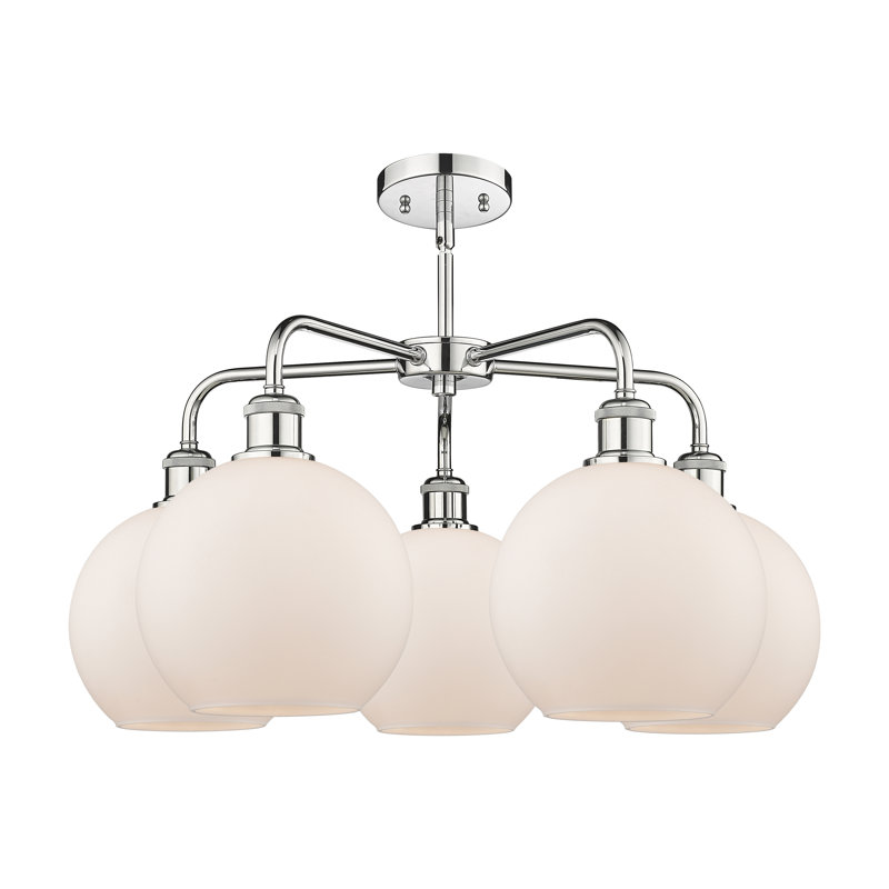 Lustre sphérique à 5 lumières Ellington, H 16 po x l 26 po x P 26 po, Blanc mat, Chrome poli