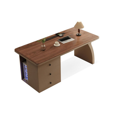 Bureau rectangulaire à 3 tiroirs en bois manufacturé brun noyer +