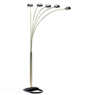 Lampe sur pied de 84 po en métal avec finition laiton poli et 5 accoudoirs réglables