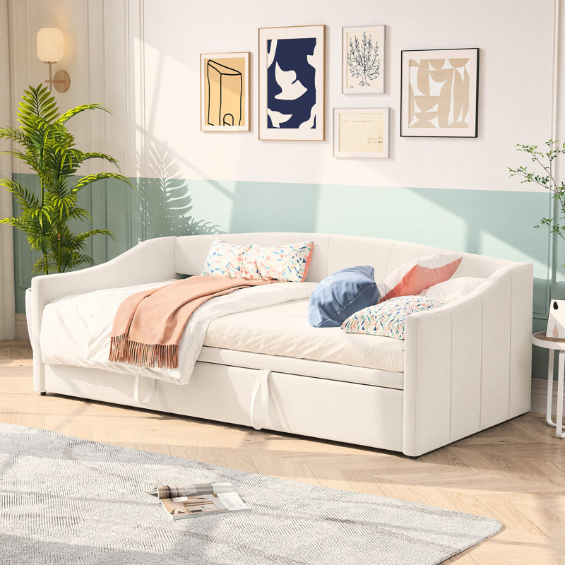 3 Seater Velvet Sofa Bed, Beige