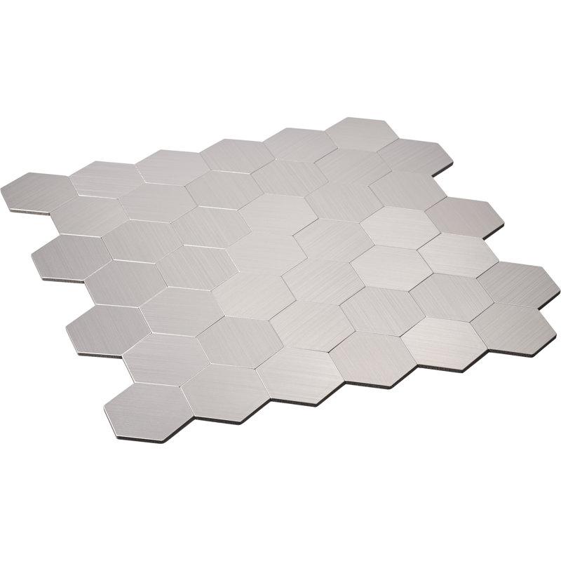 Carreau de mosaïque auto-adhésif en métal 11,3 po x 11,5 po, Argent