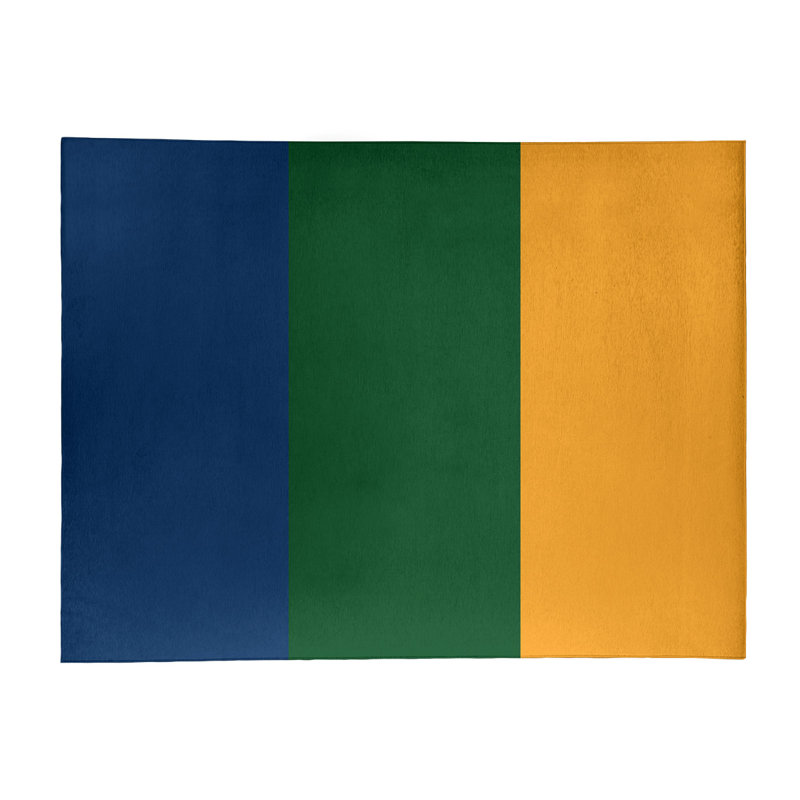 Tapis à rayures bleu marine/vert/doré, Rectangle 9 pi x 12 pi