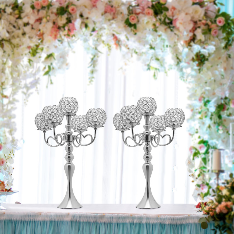 Centre de table candélabre en cristal à 5 bras, Argent