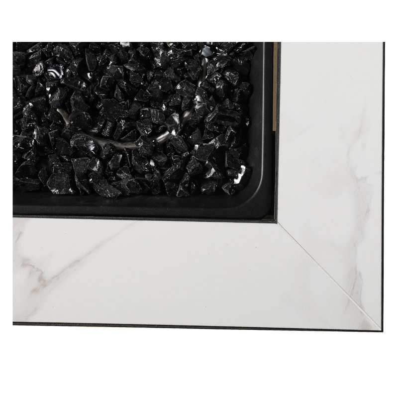 Gray Faux Marble Gas Fire Pit Table with Steel Base